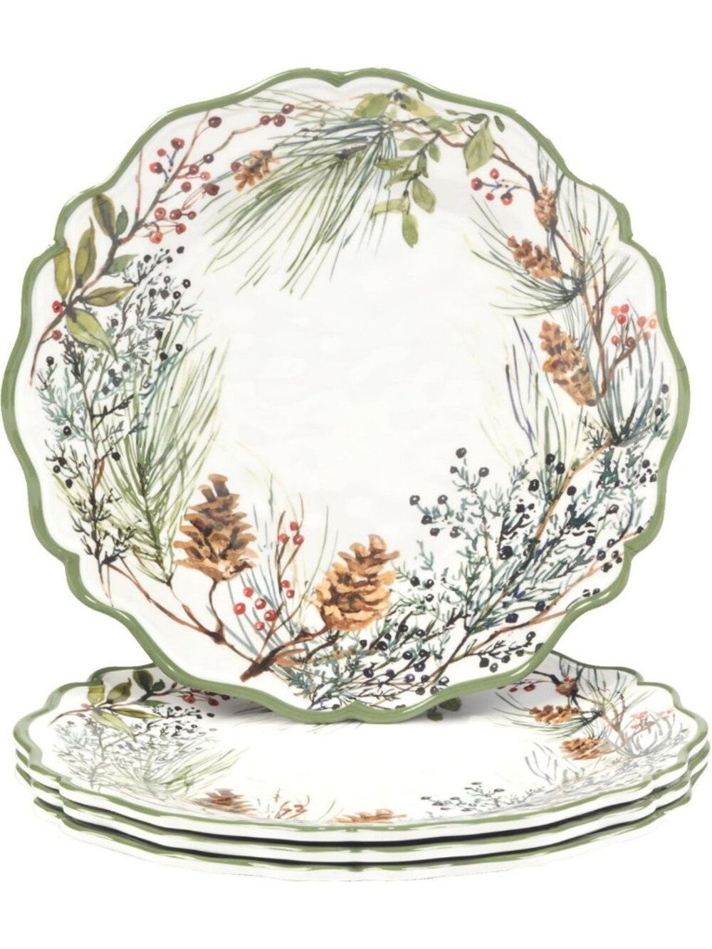 Set of 4 11” Melamine Dinner Plates - Winter Forest Design, Durable & Stylish
